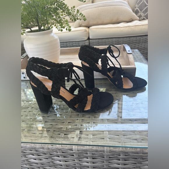 ANTONIO MELANI Black Suede Braided Lace-Up Sandals Heels Size 6. - Picture 4 of 10